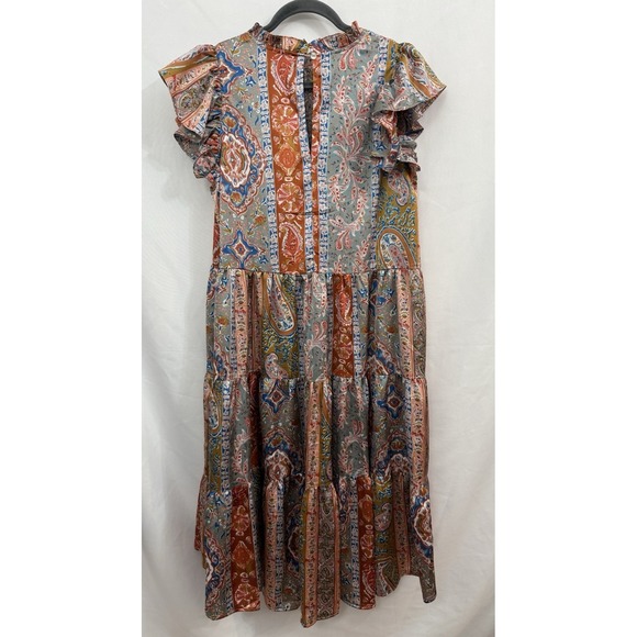 PINCH Floral Paisley Ruffle Neck Tiered Midi Dress Womens Size L - Picture 2 of 10